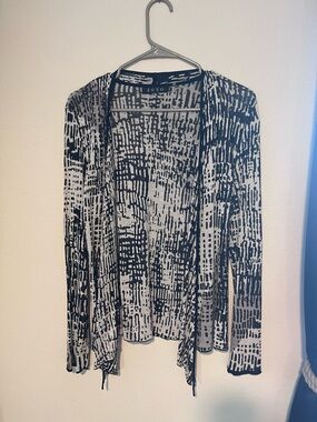 Black and White Patterned Open-Front Women's Cardigan Sweater
